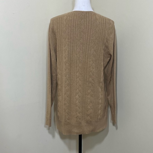 Talbots || Woman’s v neck knot tan sweater size Medium - Picture 3 of 6